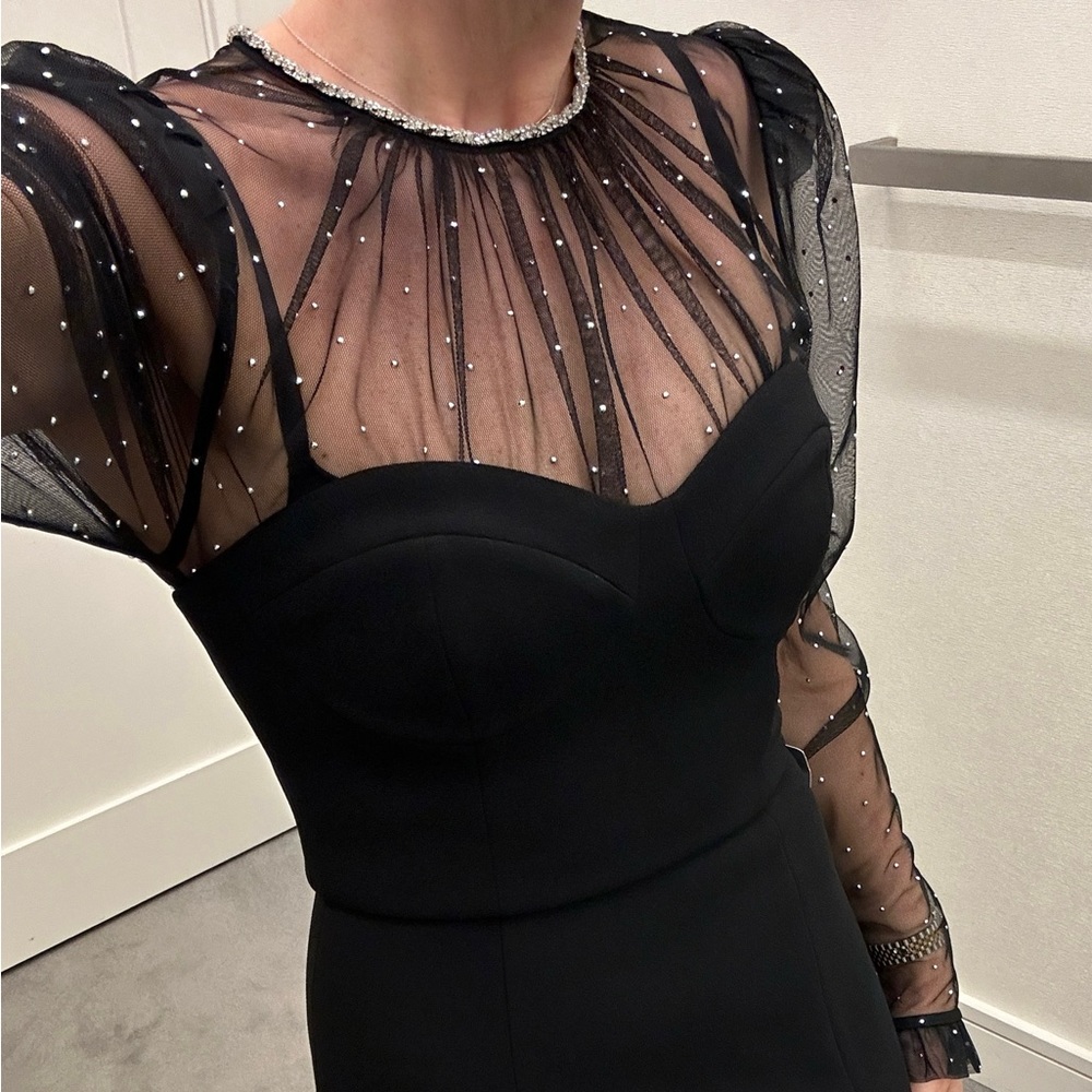 Rebecca Vallance Alyssa Metallic Diamanté Long Sleeve Pencil Dress MSRP $605